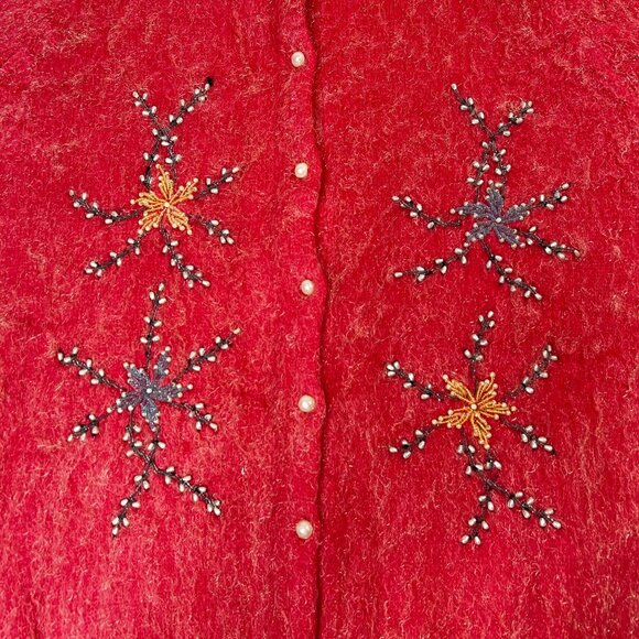 Vintage 1950s Angora Wool KGM Beaded Cardigan Sweater Pink 38 XS/Small - Picture 7 of 10